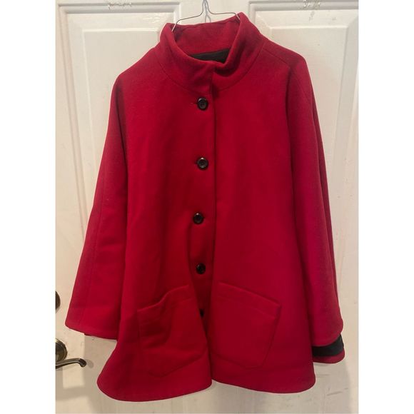 Vintage Pendleton Red Virgin Wool Women’s Cape Coat Sz Small Black Buttons - Picture 3 of 13